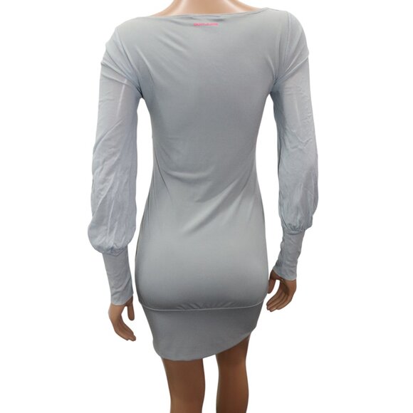 Y2K DKNY Silver Geometric Long Sleeve Mini Dress S - Picture 6 of 7